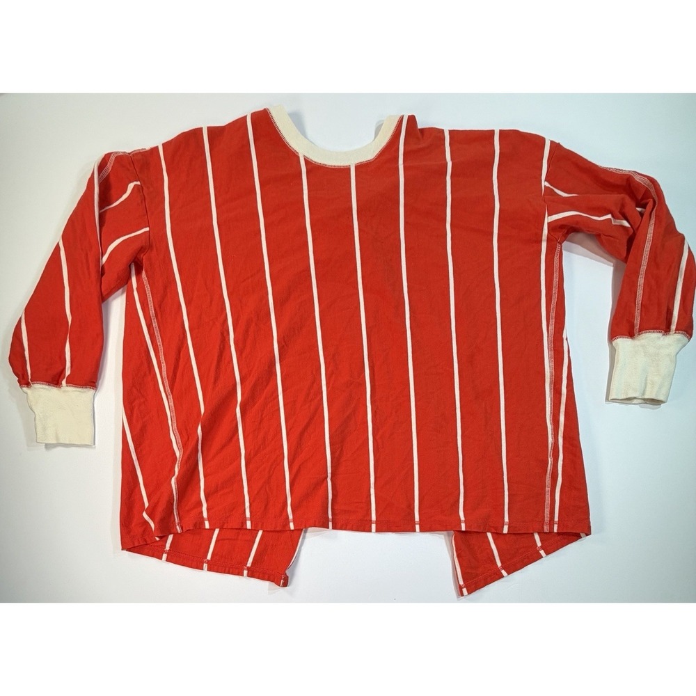 Free People Red & White Vertical Stripe Long Sleeve Top